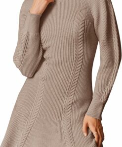 A Line Crew Neck Cable Knit Sweater Dress PW1