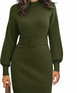 Army Green Knit Bodycon Dress PW7