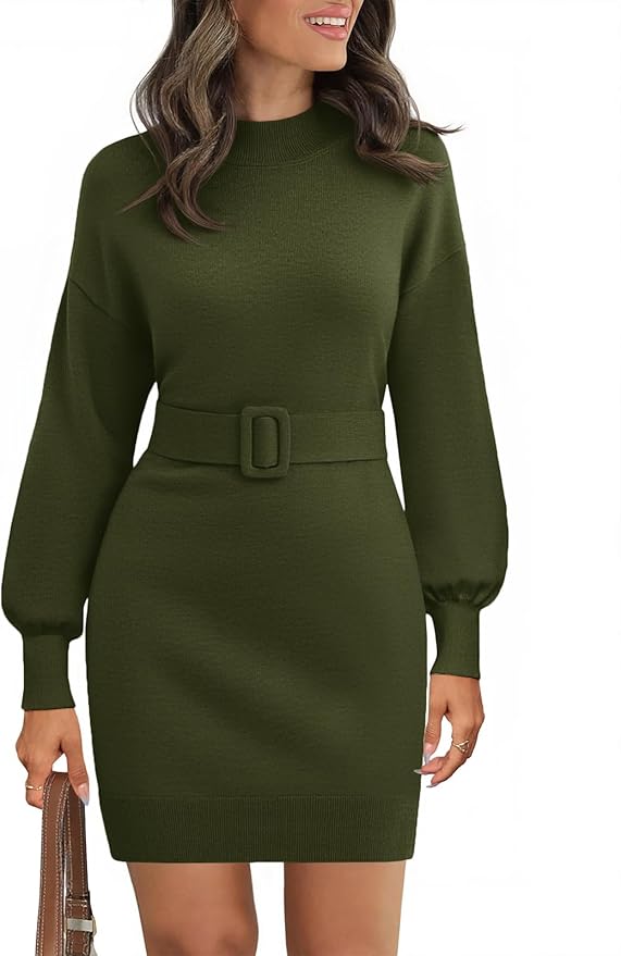 Army Green Knit Bodycon Dress PW7
