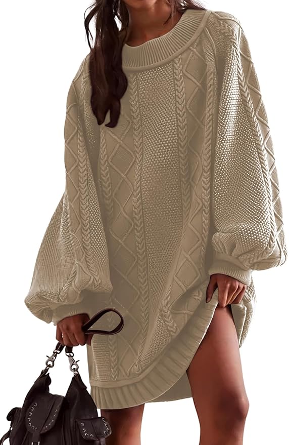 Baggy Loose Cable Knit Sweater Dress PW38