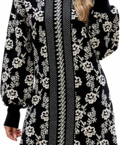 Black Floral Spring Pullover Dress PW50