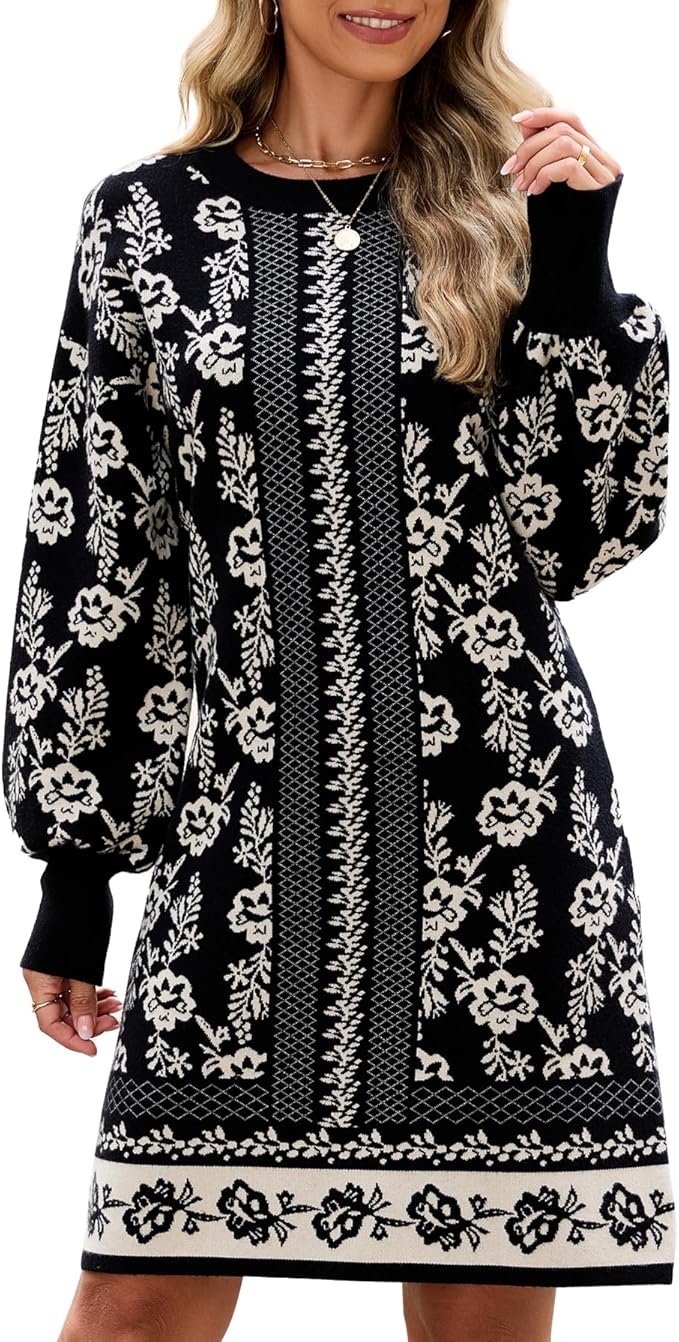 Black Floral Spring Pullover Dress PW50