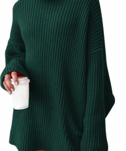 Blackish Green Turtleneck Winter Dress PW35