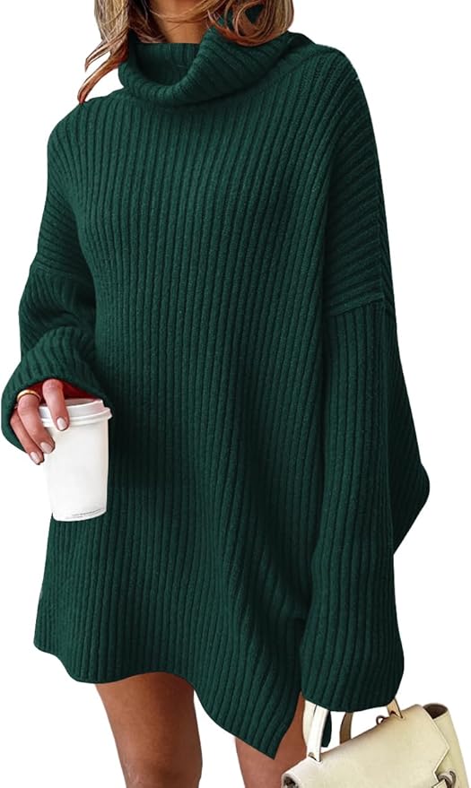 Blackish Green Turtleneck Winter Dress PW35