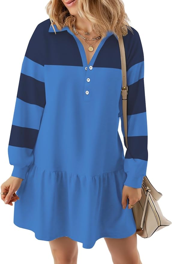 Blue Button V Neck Sweatshirt PW43