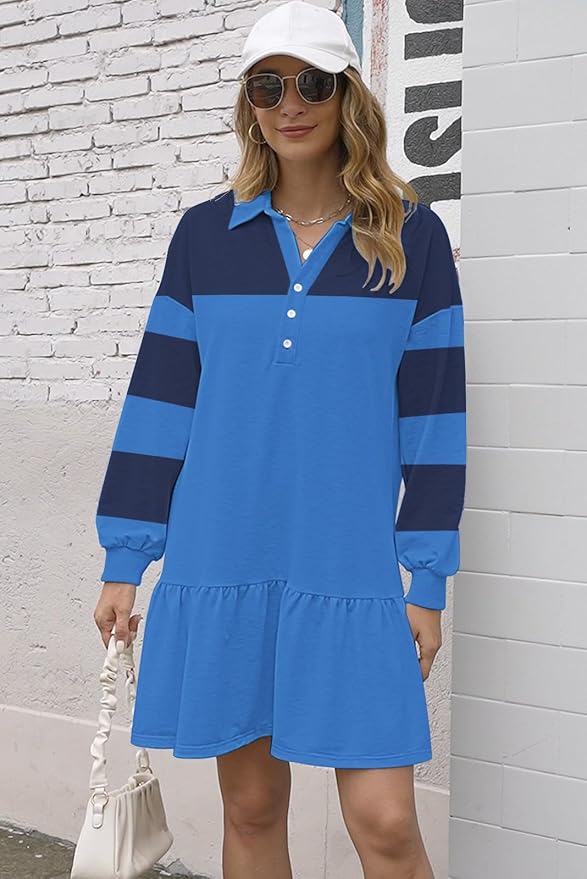 Blue Button V Neck Sweatshirt PW43 - Image 2