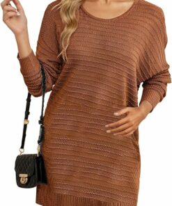 Brown Textured Pullover Knit Dress PW45