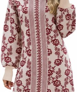 Floral Pullover Casual Sweater Dress PW48