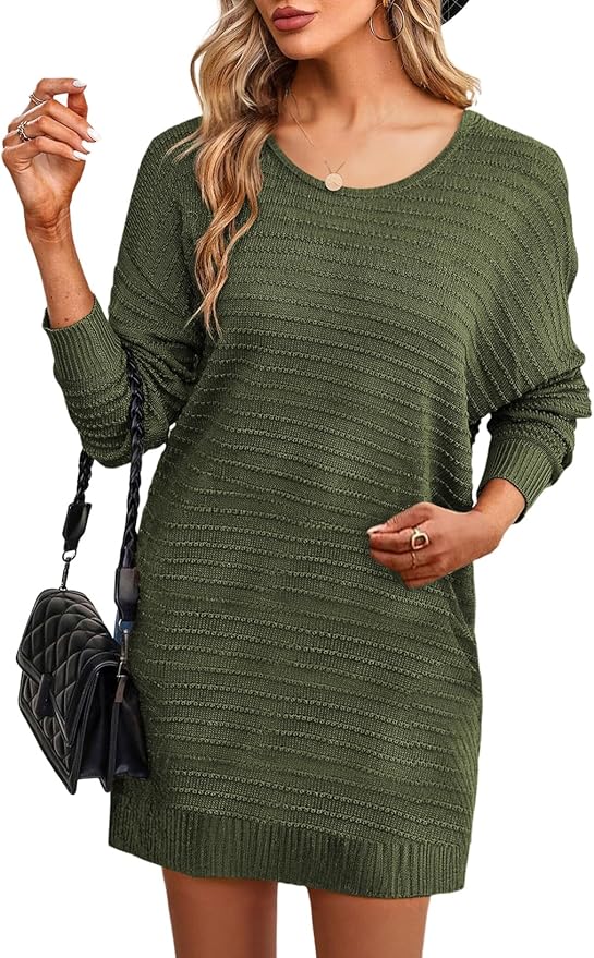Green Textured Pullover Knit Dress PW44