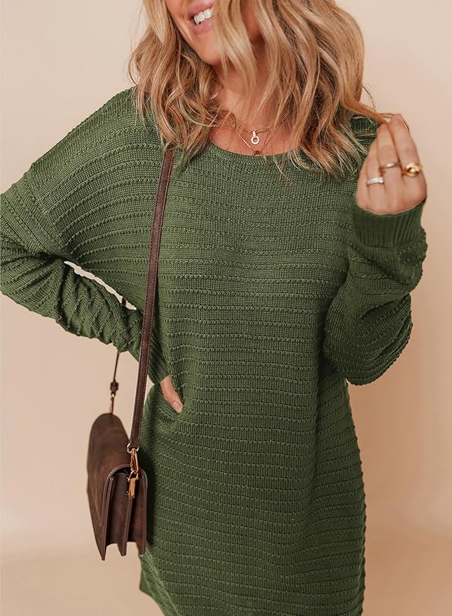 Green Textured Pullover Knit Dress PW44 - Image 2