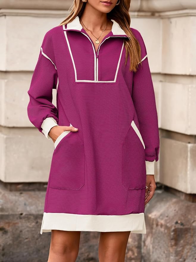 Pinky Zip V Neck Sweater Dress PW39 - Image 2