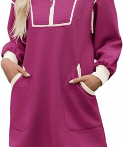 Pinky Zip V Neck Sweater Dress PW39