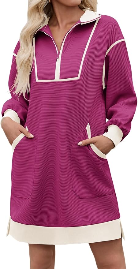Pinky Zip V Neck Sweater Dress PW39