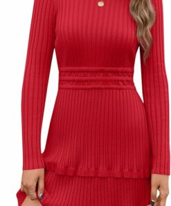 Red Slim Fit Sweater Dress PW9