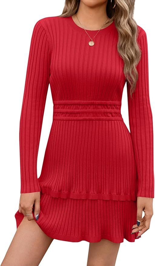 Red Slim Fit Sweater Dress PW9