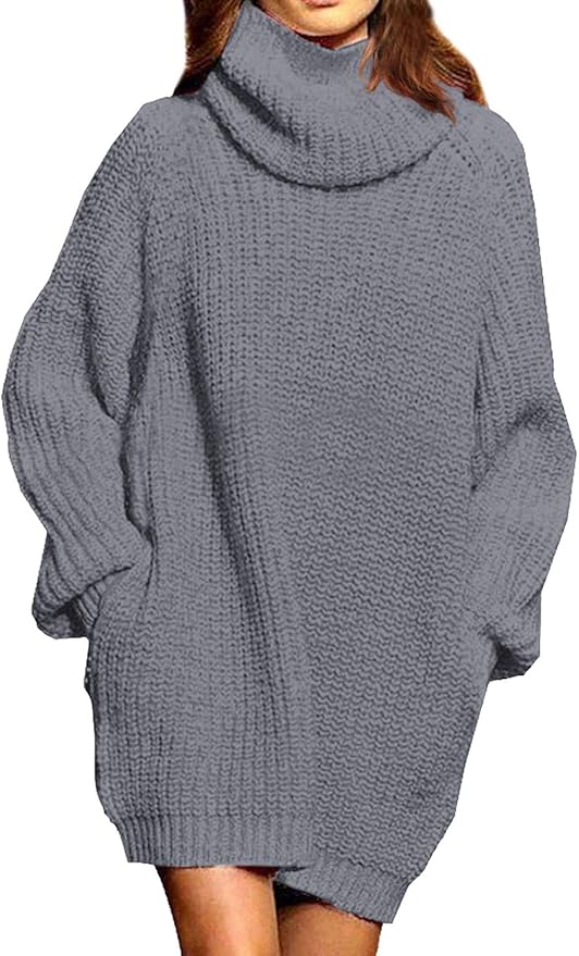 Women's Loose Turtleneck Oversize Sweater Dress PW42