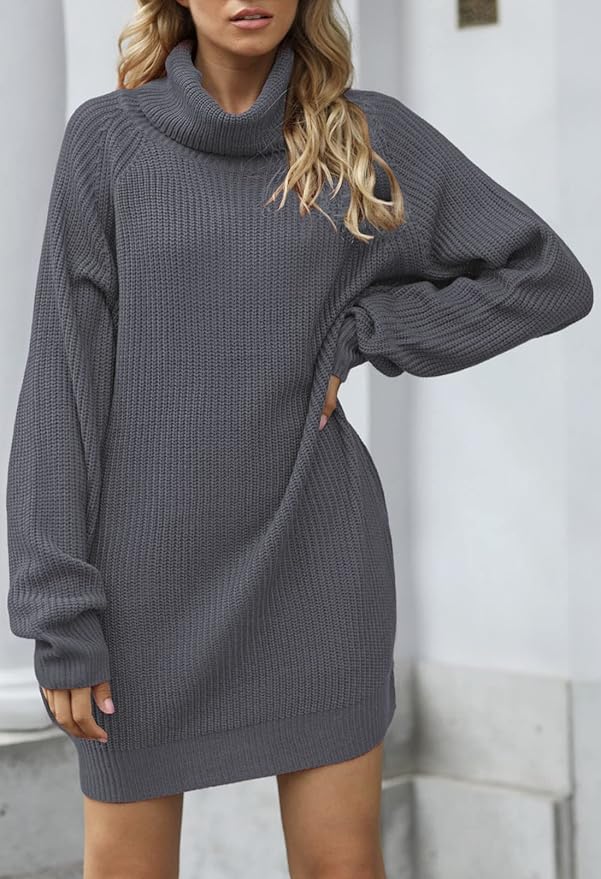 Women's Loose Turtleneck Oversize Sweater Dress PW42 - Image 2