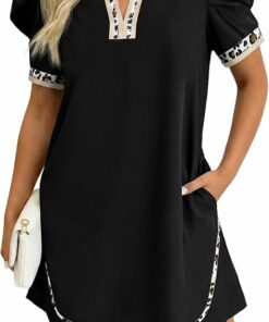 Black Puff Short Sleeve Mini Dress PW58