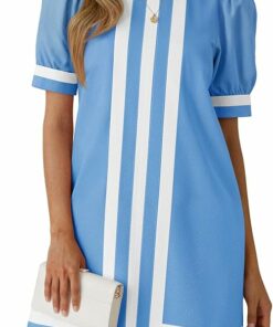 Blue Crewneck Striped Mini Dress PW62