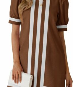 Brown Crewneck Striped Mini Dress PW64