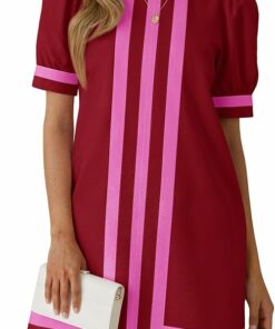 Burgundy Crewneck Striped Mini Dress PW63