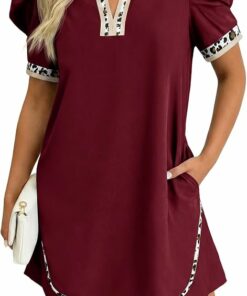 Burgundy Leopard Loose Mini Dress PW57