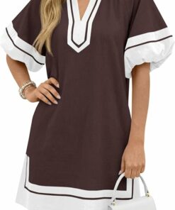 Casual V Neck Color Block Dress PW52