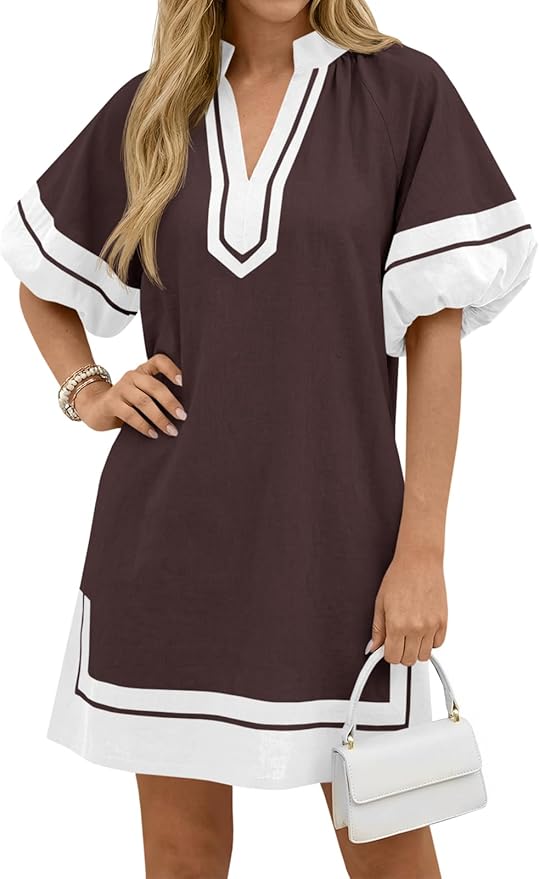 Casual V Neck Color Block Dress PW52