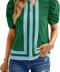 Green Striped Color Block Top PW82