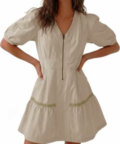 Khaki Loose Mesh Summer Dress PW75