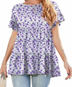 Purple Flower White Crewneck Loose Top PW83