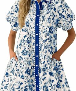 Rose Blue Collared V Neck Dress PW65