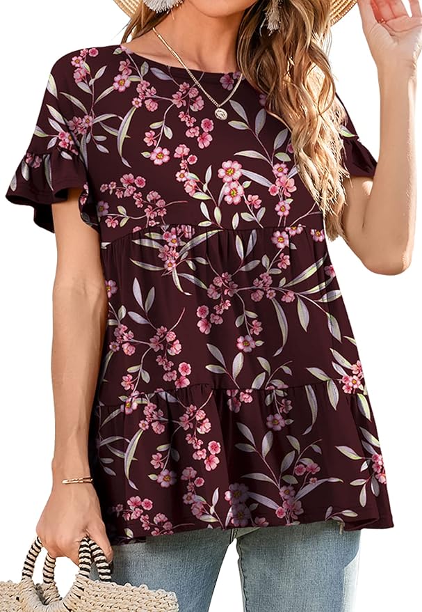 Women's Casual Ruffle Short Sleeve Top PW84