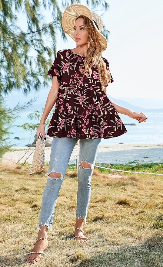 Women's Casual Ruffle Short Sleeve Top PW84 - Image 2